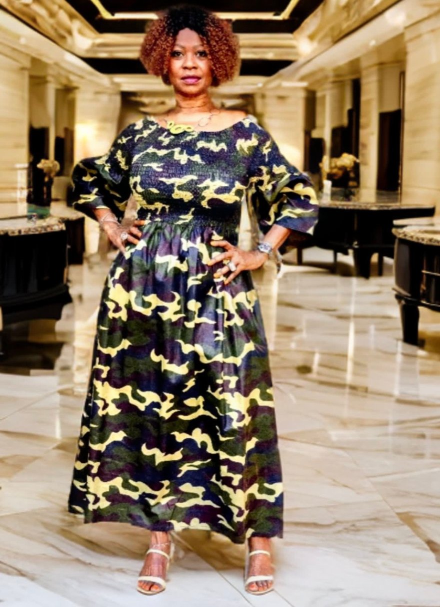 Camouflage Print Off Shoulder Dress