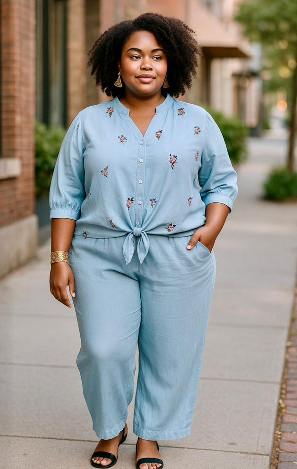 Linen Pants set Pale Blue