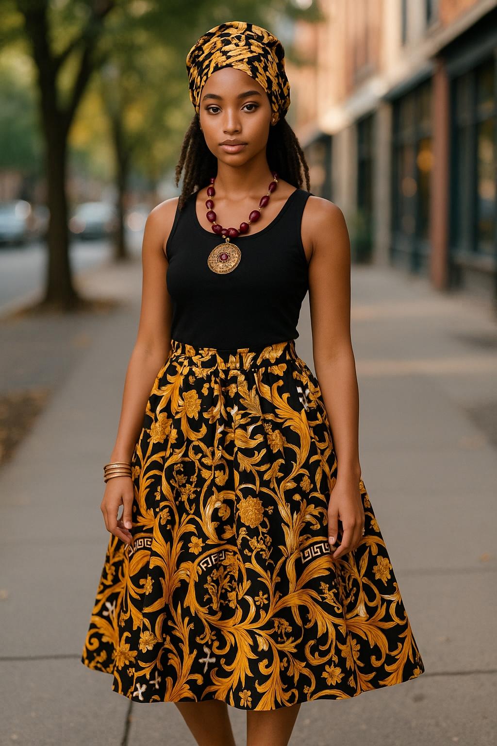 Ankara Floral Flare Mid-Skirt