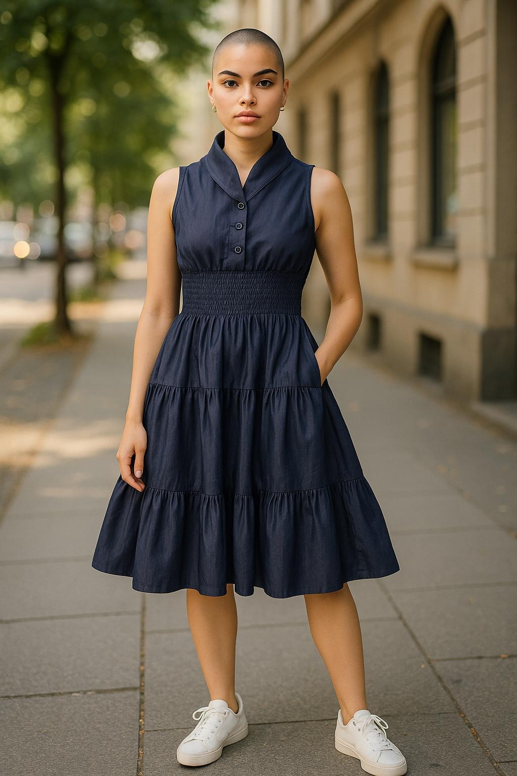 Batik Denim Short Dress