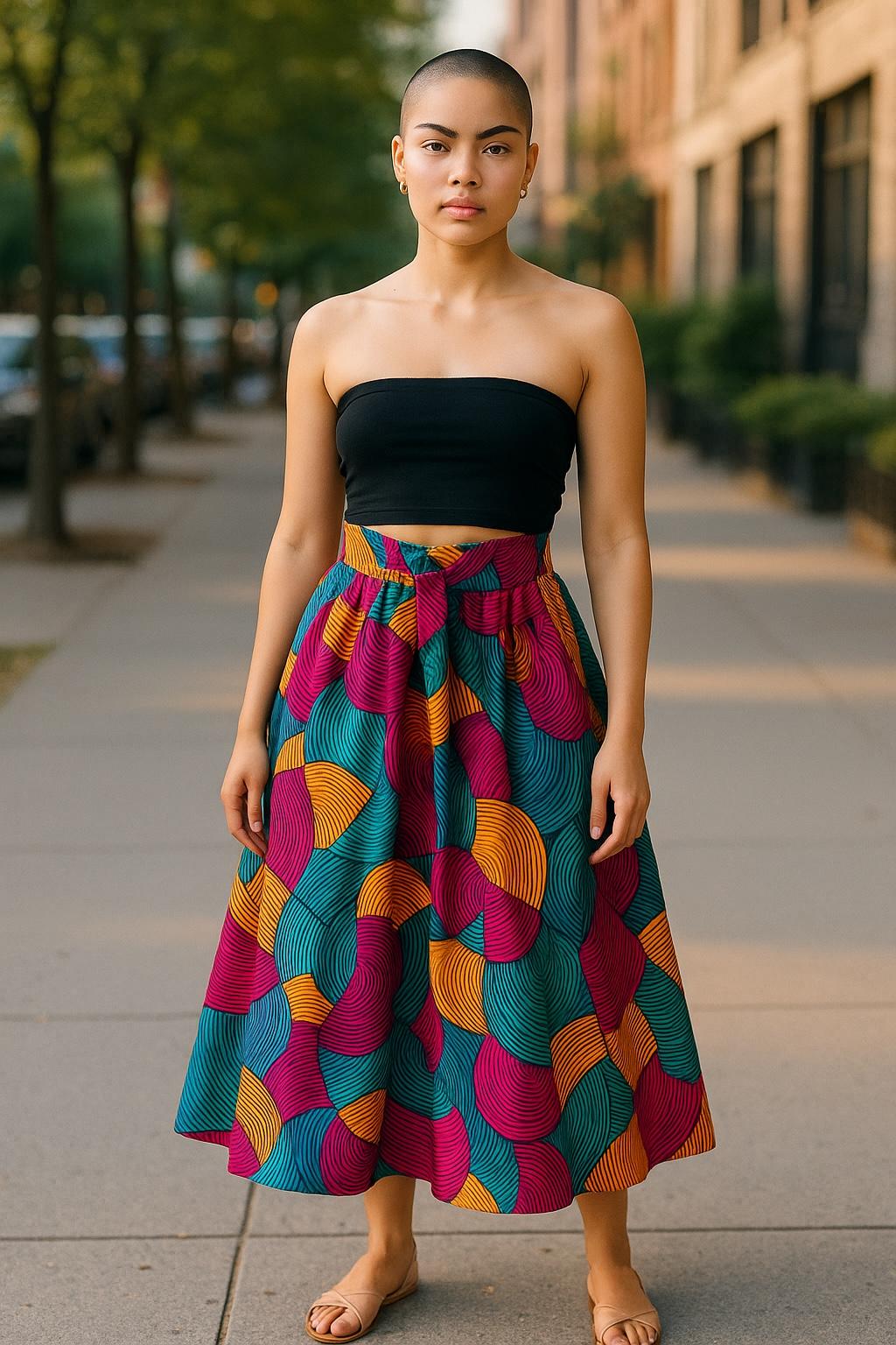 Peach & Aqua Multi-Circle Short Skirt