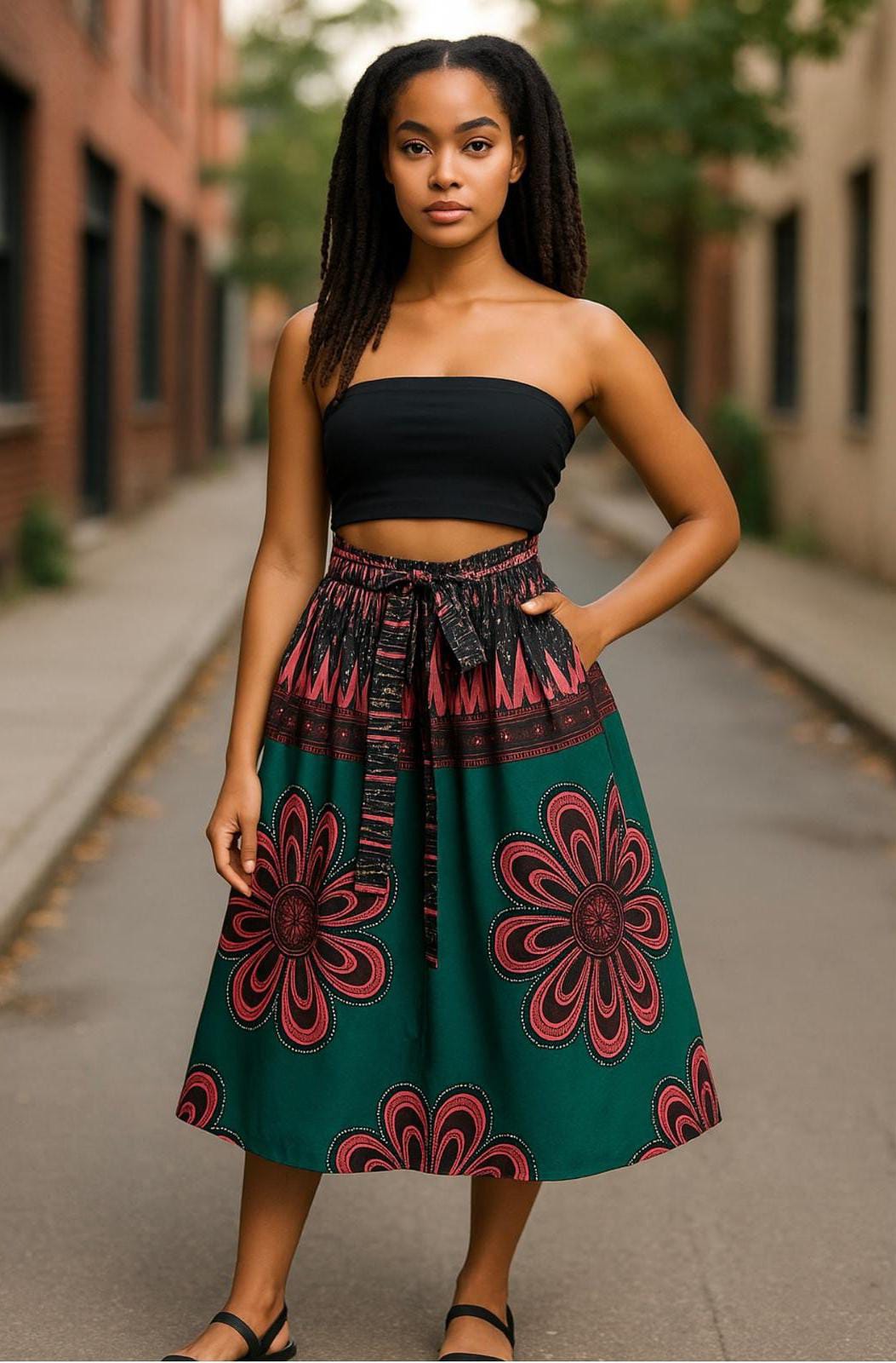 Traditional Pink Flowers Short Skirt Bow-tie
