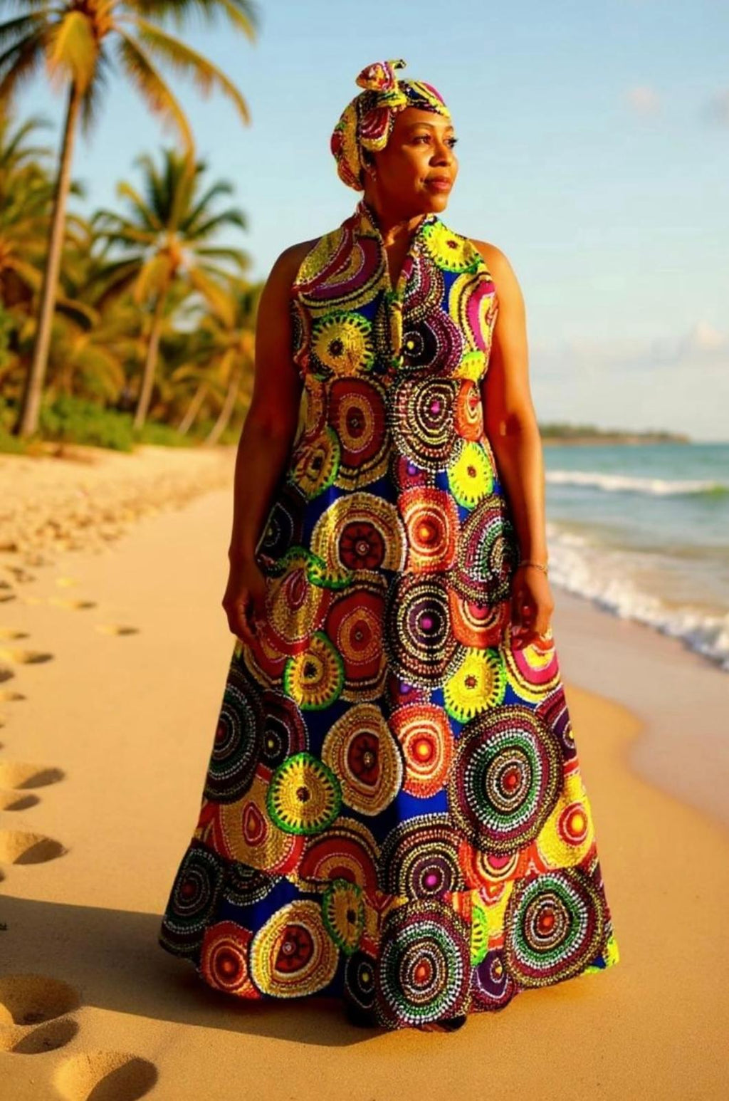 Long Sleeveless Flare Dress Multi-Circles