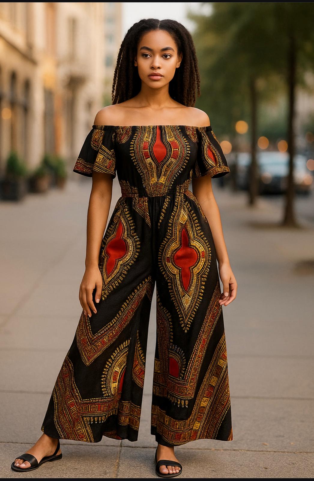 Dashiki Prints off Shoulders Palazzo Jumpsuit