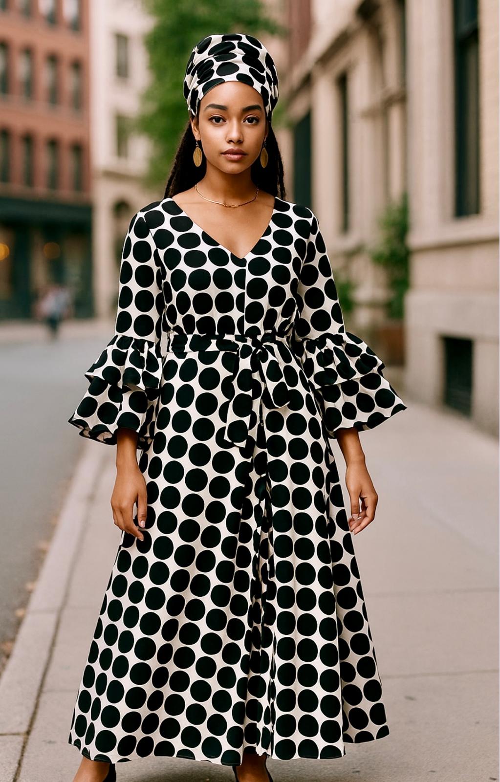 Black Polka Dot Wrap Around Flare Dress