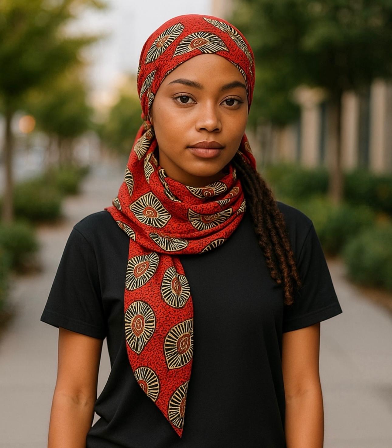 Cheleb Red & Gold Scarf African Pattern