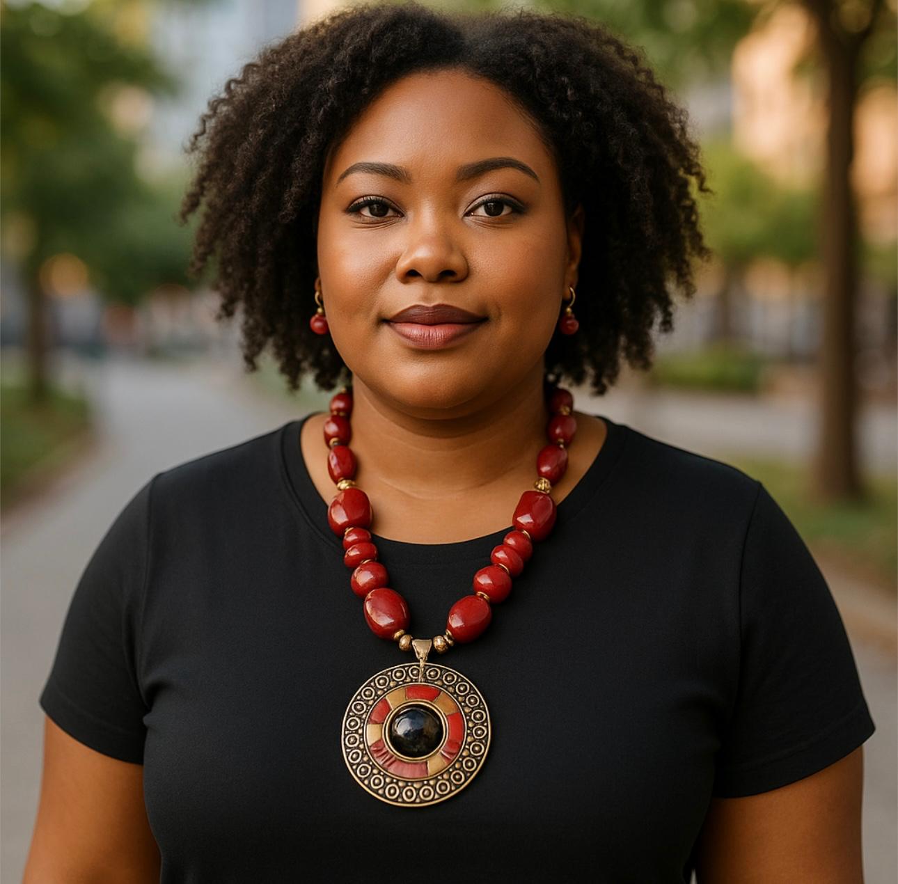 Chunky Red Beads Necklace Earring Set