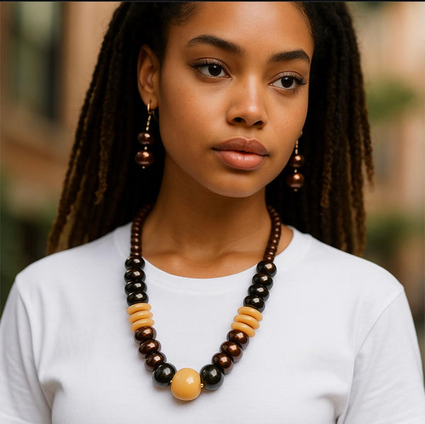 Black Beads Necklace Earrings Set