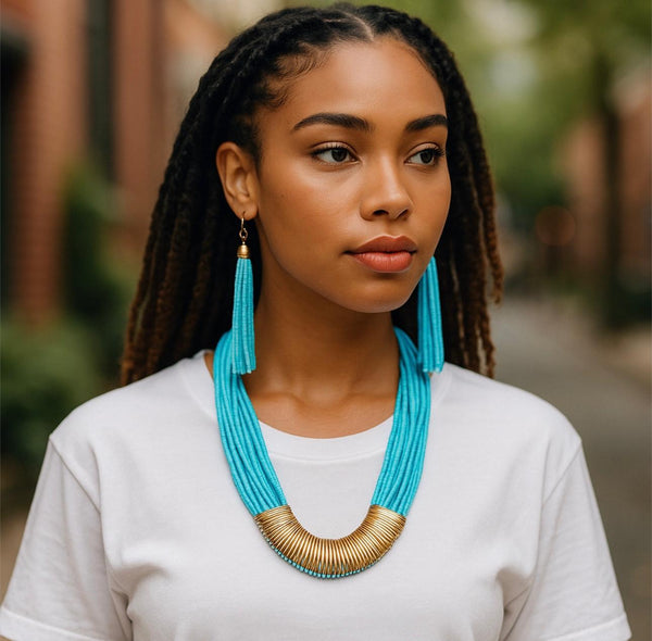 Beaded Necklace & Dangling Earrings Set