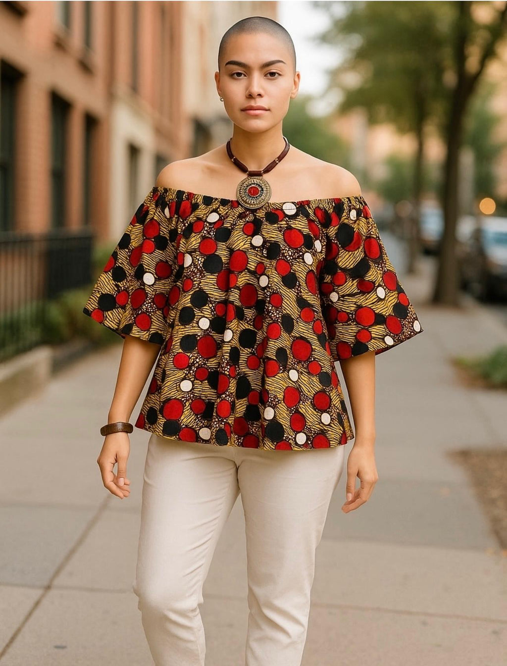 Multi Polka Dots Off Shoulder Top
