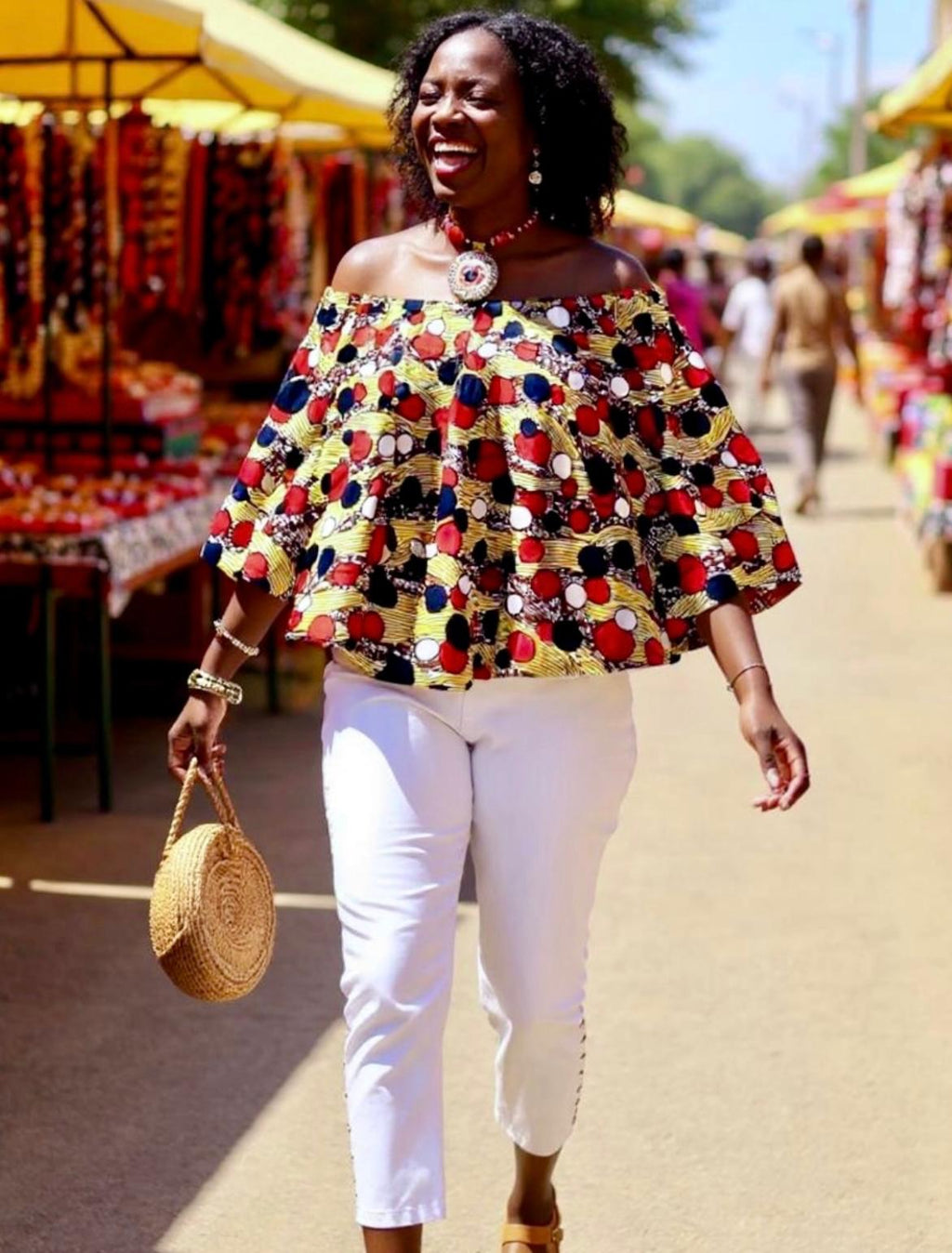 Multi Polka Dots Off Shoulder Top