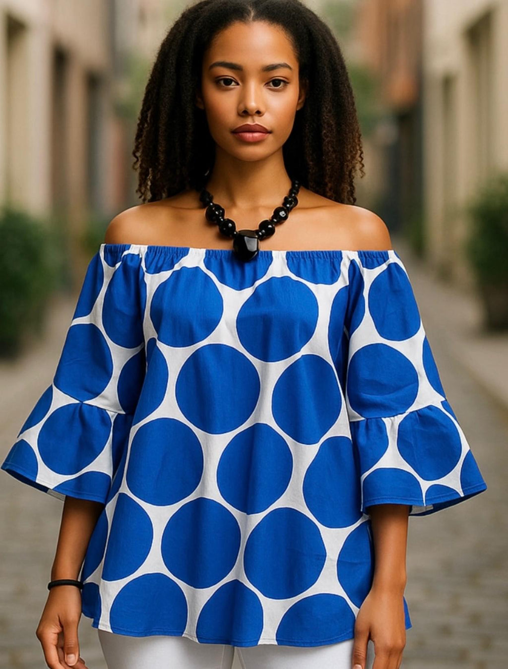 Multi-Polka Dots Off Shoulder Top