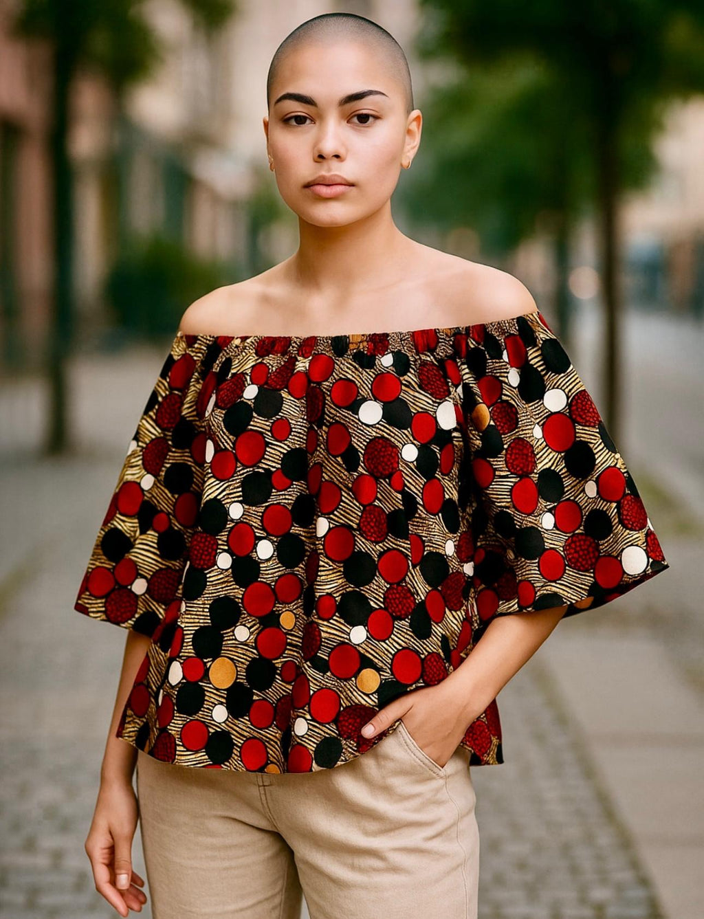 Multi Polka Dots Off Shoulder Top