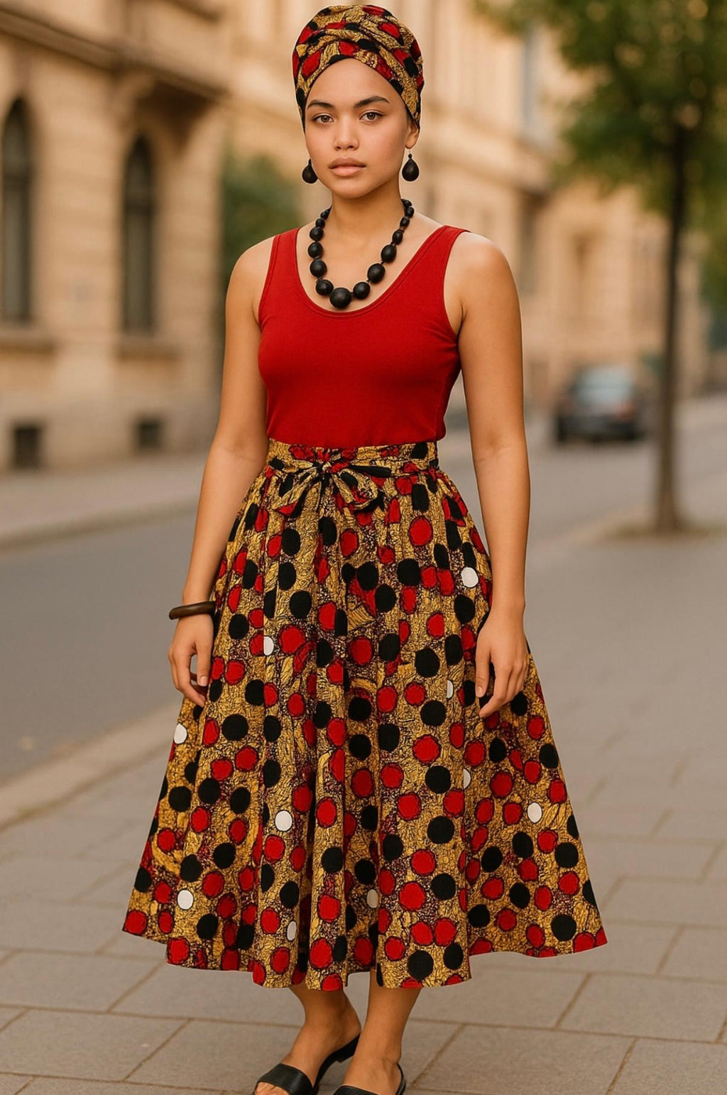 Off Shoulder Multi-Circles Mid Dress
