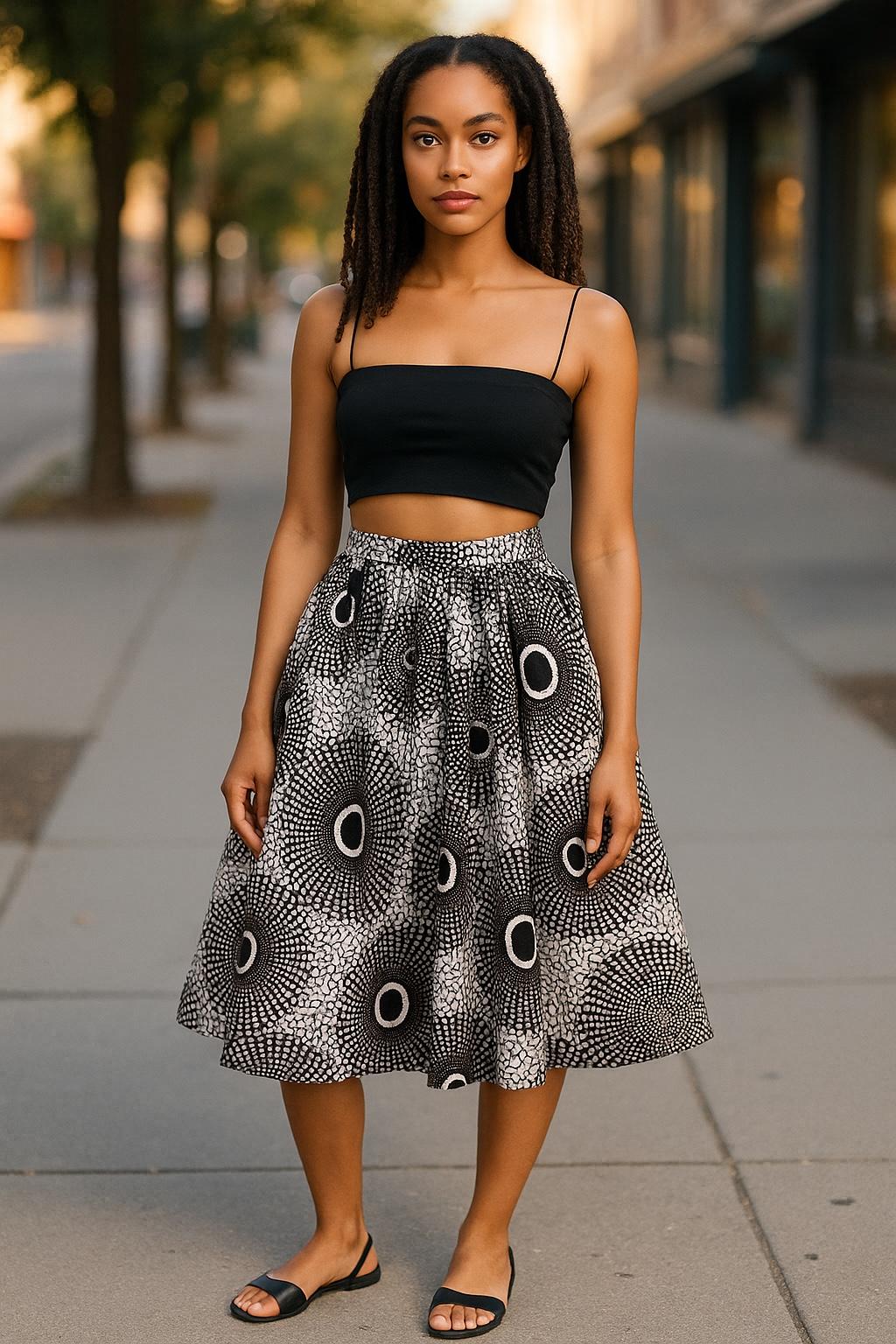 Black & White African Ankara Mud Print short skirt