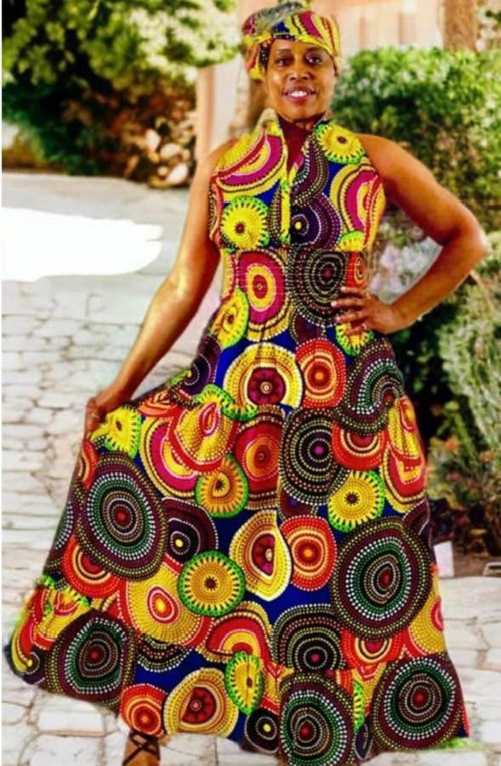 Long Sleeveless Flare Dress Multi-Circles