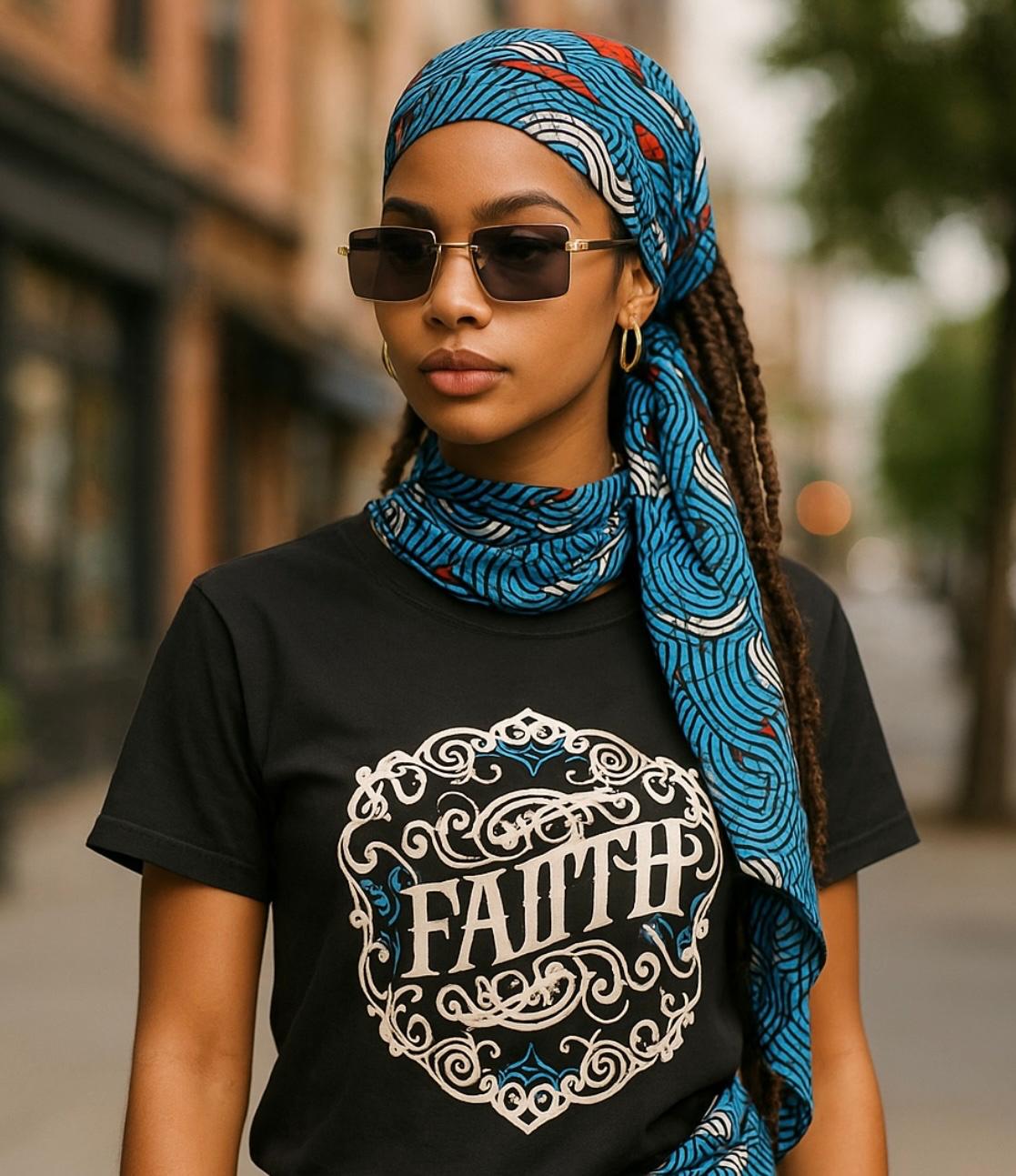 Cheleb Teal Scarf African Pattern