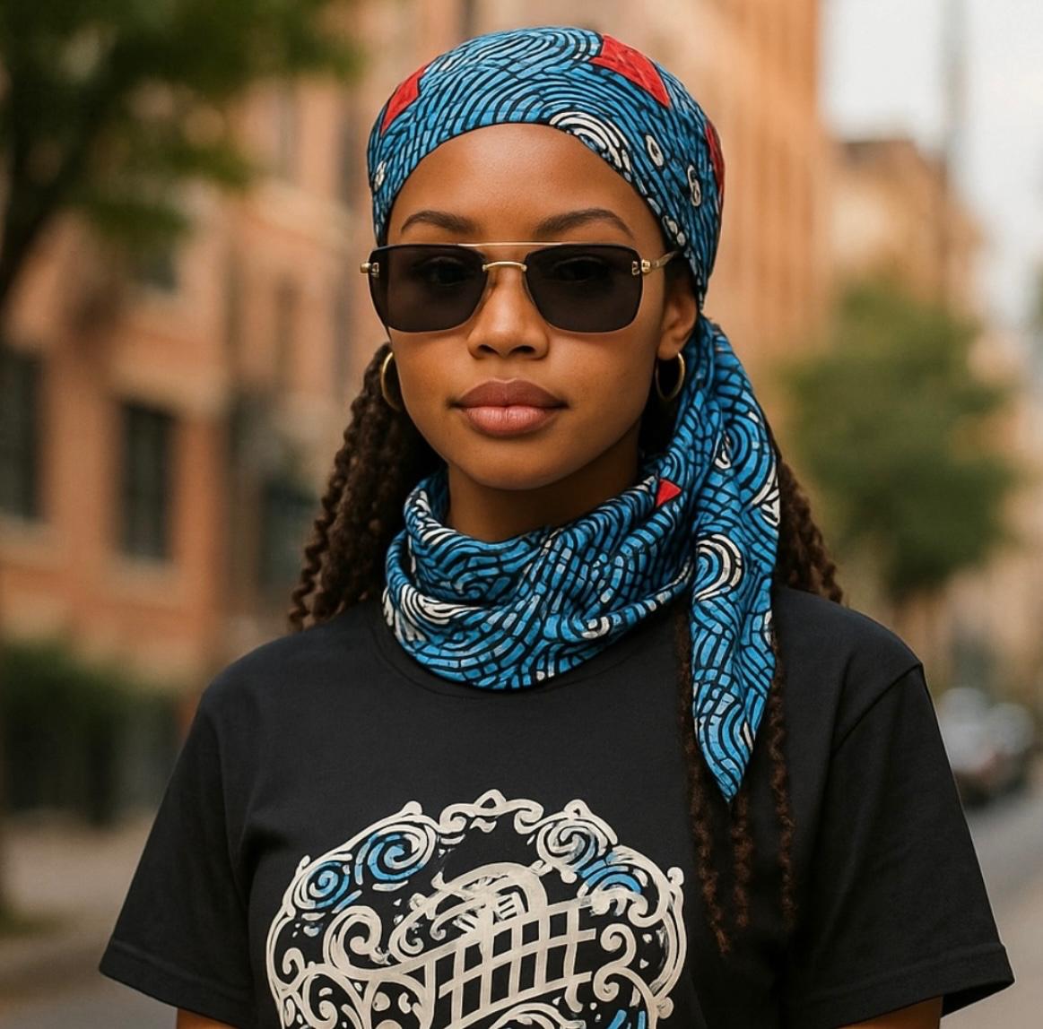 Cheleb Teal Scarf African Pattern