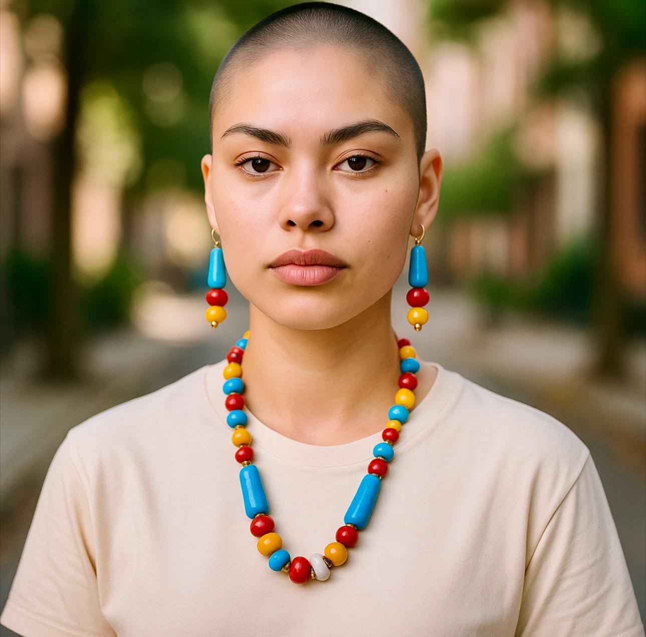 Multicolor Colors Beads Necklace Earings Set