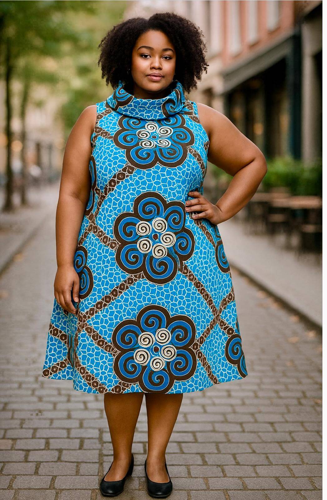 Blue Black Adinkra Print Collar Dress