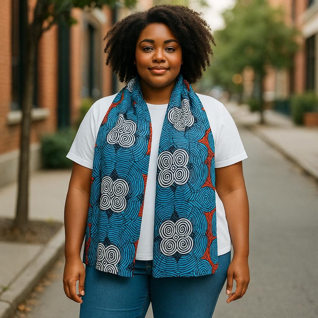 Cheleb Teal Scarf African Pattern