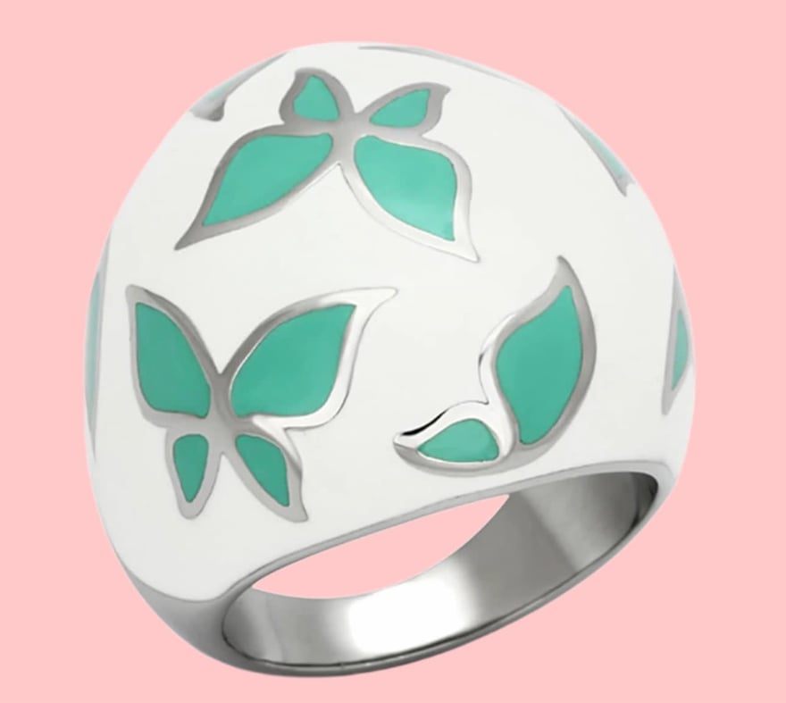 Chunky Ring Green Flowers
