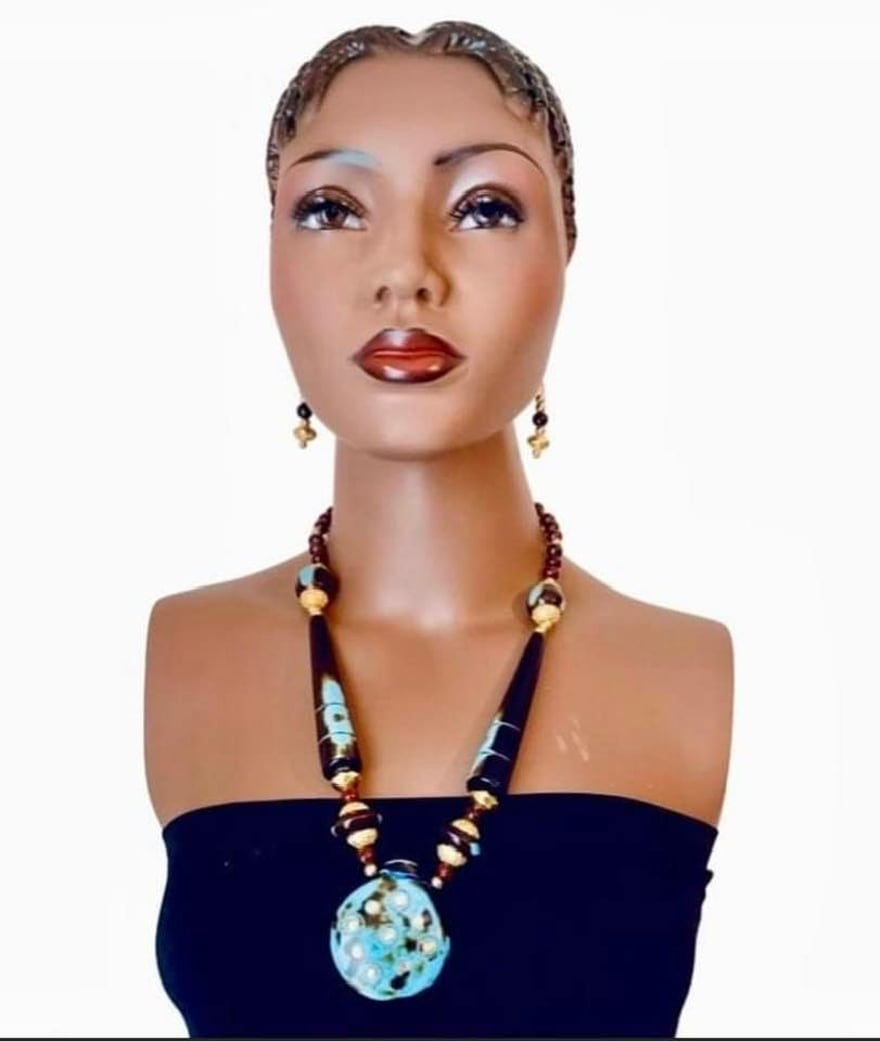 Black & Blue Beads Necklace Earrings Set